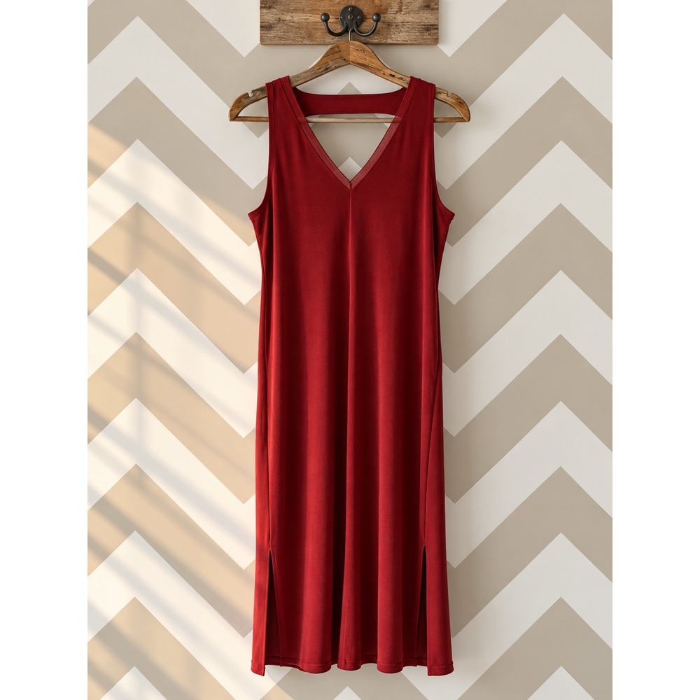 Banana Republic Sleeveless V-Neck Cutout Back Midi Dress Rust Red Size M NWT